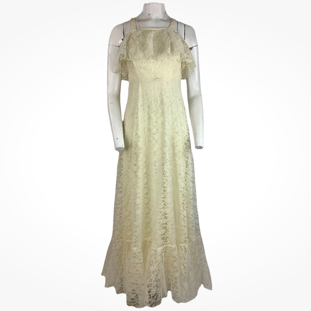 Vintage 70's Unbranded Lace Tiered Boho Peasant Prairie Cottagecore Dress